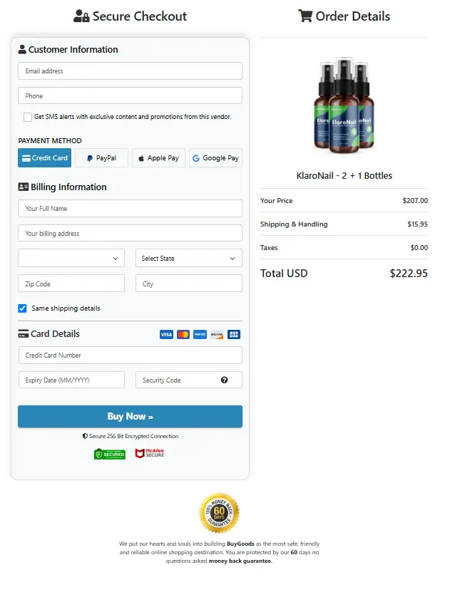 KlaroNail Secure Checkout Page